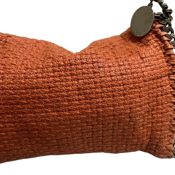 Stella McCartney Raffia‎ Falabella Flap Shoulder Bag Salmon Red Chain Clutch - Picture 8 of 12